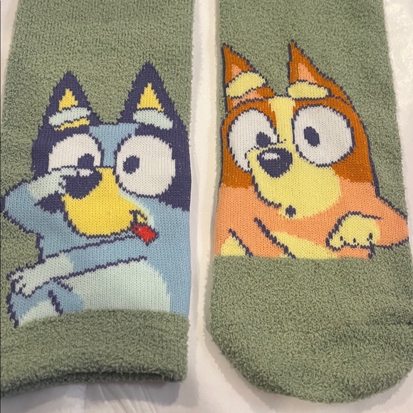 Bluey Fuzzy Crew Cartoon Character Green Socks - Picture 6 of 8